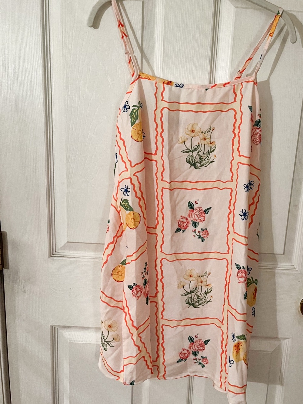 Floral Square-Print Pink Camisole Slip Dress